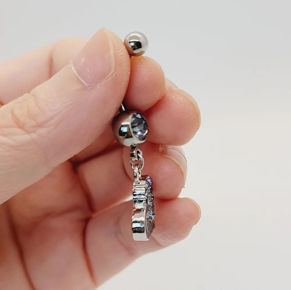 New Blue Heart Sterling Silver CZ Belly Button Navel Ring - Picture 3 of 4